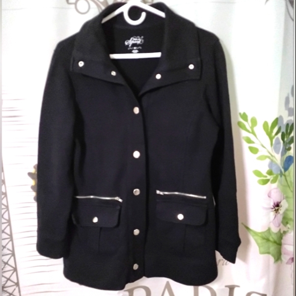 Style & Co. Sport Women's Jacket Size Med Black Button Up Pockets Long Sleeve